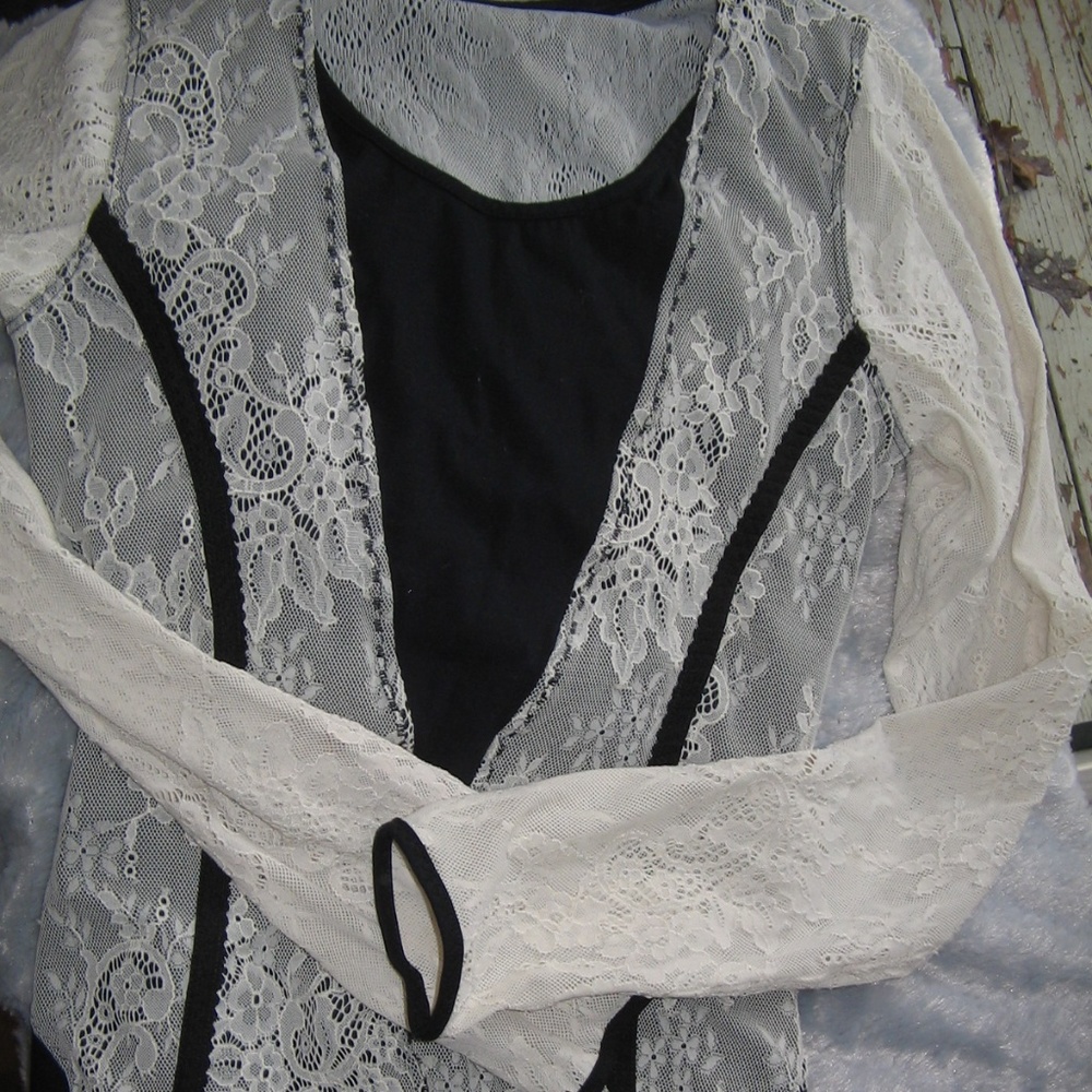 Black and white lace body suit